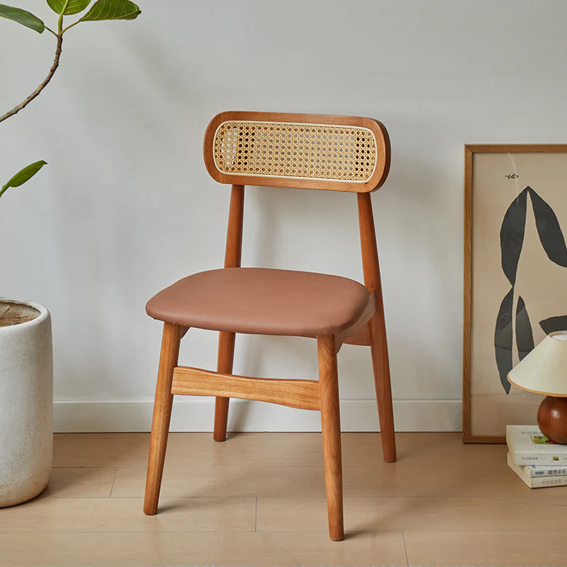 Rustic Black Wooden Armless Dining Chair with Handwoven Back