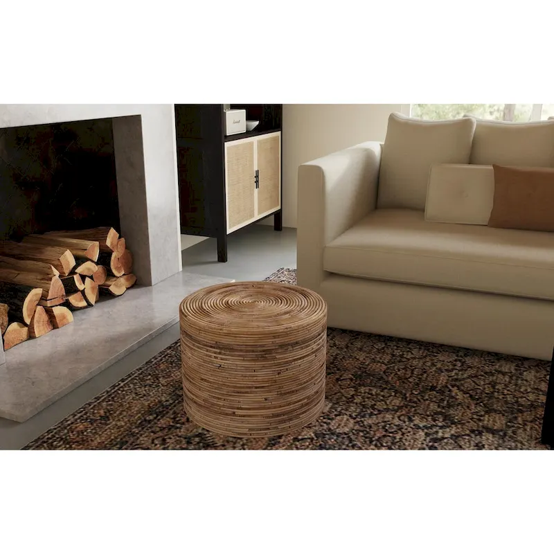 Natural Round Rattan Ottoman Stool by  - 19x19x14.2