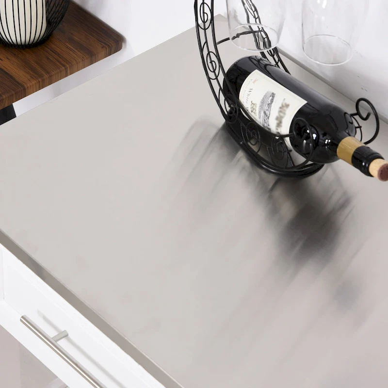 Rolling Kitchen Cart - White - Stainless Steel Top - 3-Tier Storage