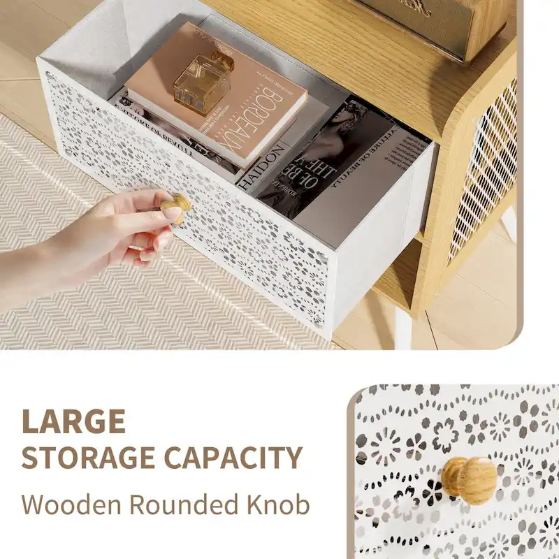 Wooden Nightstand with Metal Legs