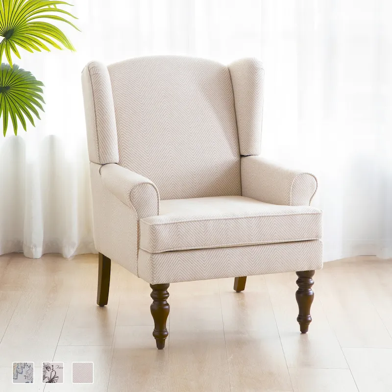 Upholstered Polyester Accent Armchair with Spiral Wood Legs and High-Resilient Cushion