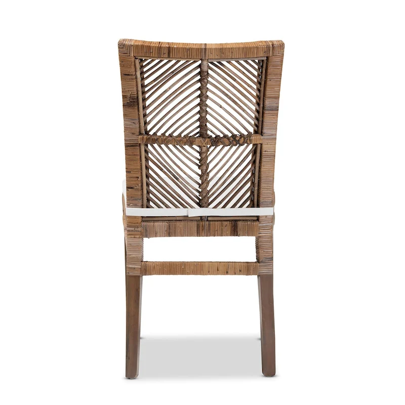 Laluna Modern Bohemian Rattan/ Mahogany Wood Dining Chair with Cushion