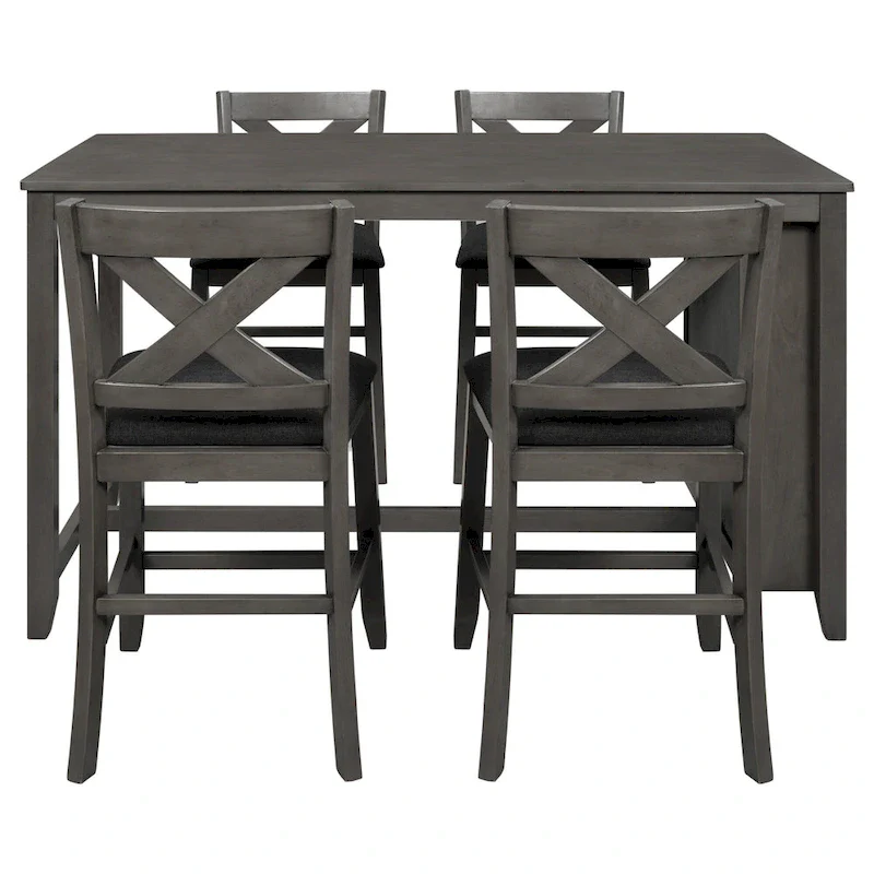 5-Piece Rustic Dining Set with Wooden Bar Table & 4 Chairs