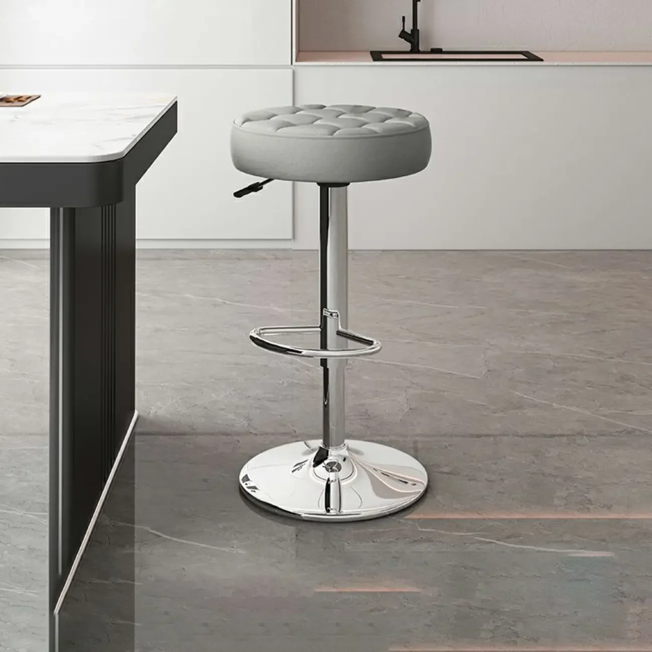 Leather Upholstered Adjustable Swivel Bar Stools