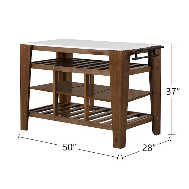 Kitchen Island with 3 Open Shelves in White