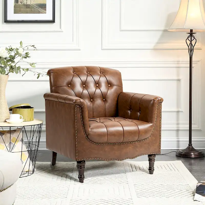 Tufted Vegan Leather Accent Chair Upholstered Armchair