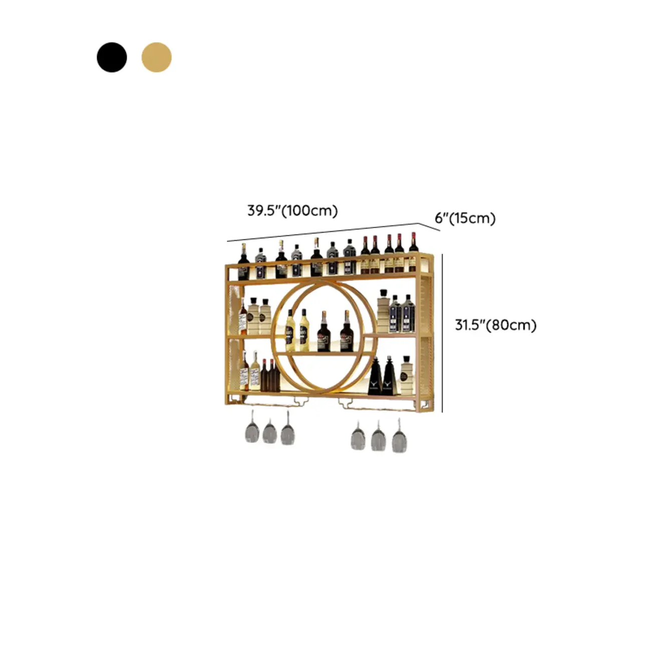 Black Circular Metal Wall Mounted Wine Rack