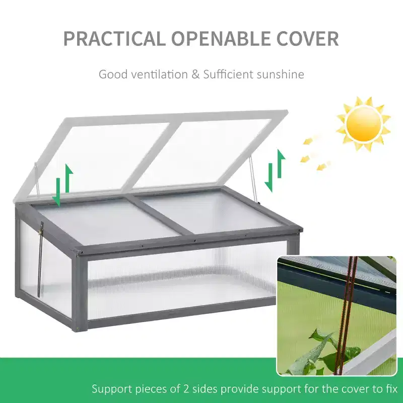 Wooden Cold Frame Greenhouse, Mini Greenhouse with Polycarbonate Board and Solid Wood Frame,Cold Frame, Terrarium Planter Box,39 x 26 x 16