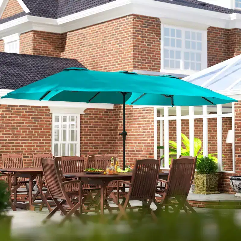 Outsunny 13 ft. Extra Large Patio Umbrella, UPF30+ Double Umbrella Outdoor Patio with Easy Crank Handle, Vents, Navy Blue