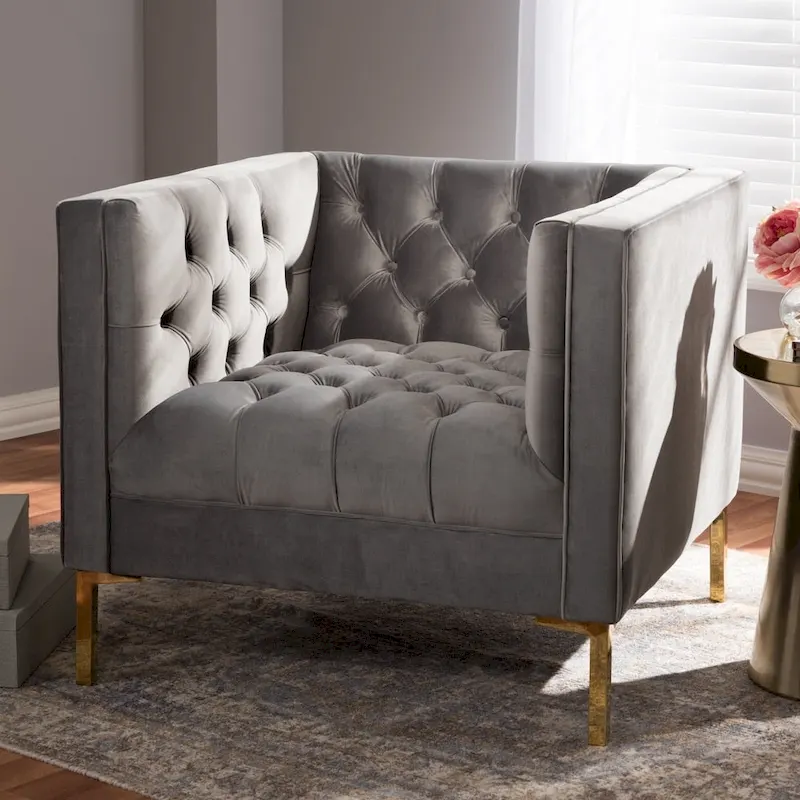 Glam Velvet and Gold Finished Lounge Chair