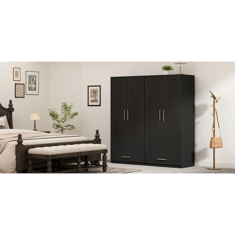 31.5W x 66.9H Wardrobe Armoire Cloest with Drawer In Black,White
