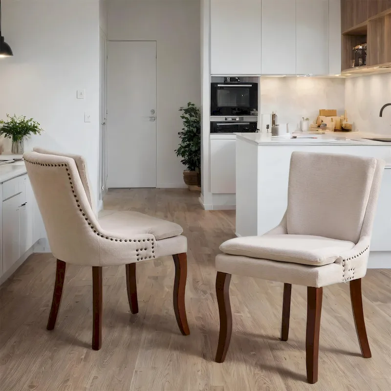 Chenille Fabric Upholstered Dining Chairs w/ Solid Wood Legs(Set of 2)