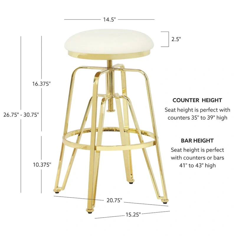 Aimes Metal and Faux Leather Adjustable Backless Stool