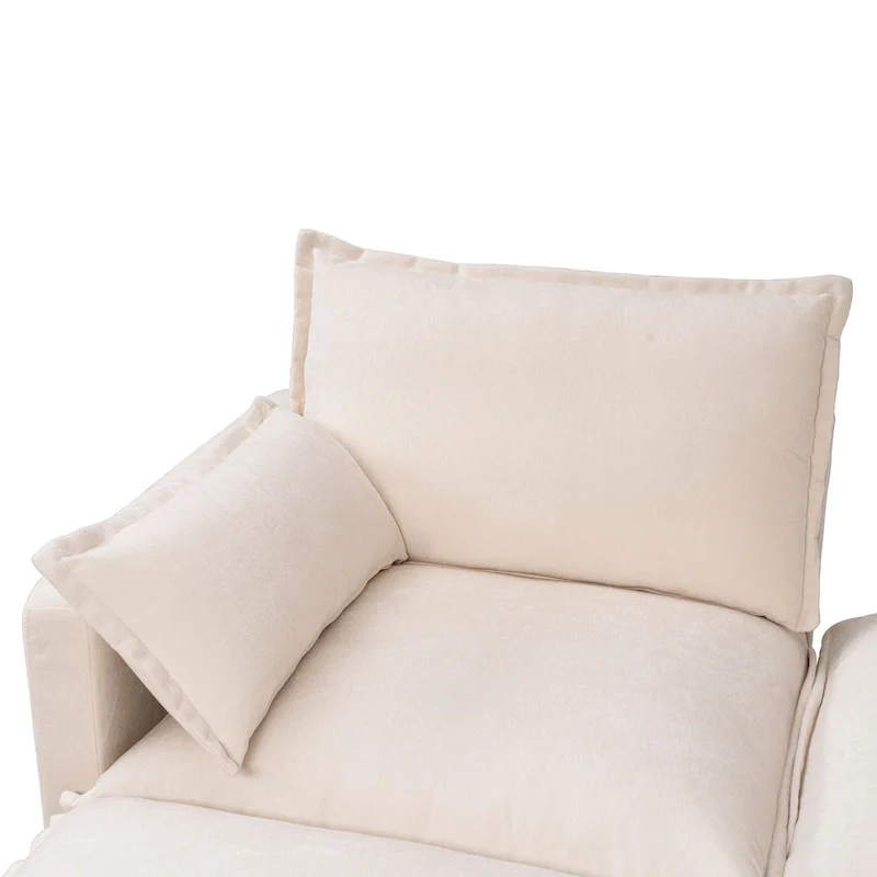 93.31  Faux Linen Modular Sectional Sofa with Movable Ottoman, Solid Wood Frame, and High-Resilience Foam Cushions