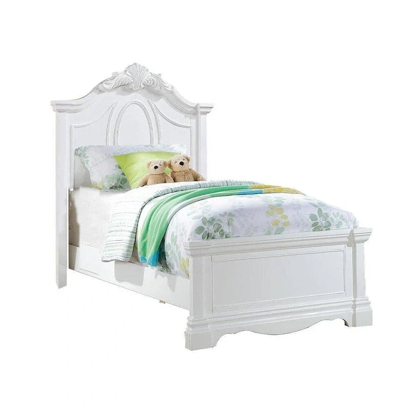 White Wooden Arched Headboard Bed, Twin / Full, 1–2 Person