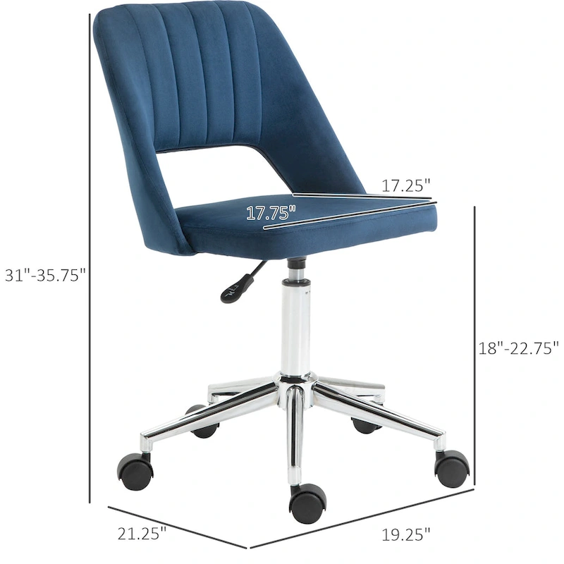 Vinsetto Modern Mid Back Office Chair with Velvet Fabric, Swivel Computer Armless Desk Chair