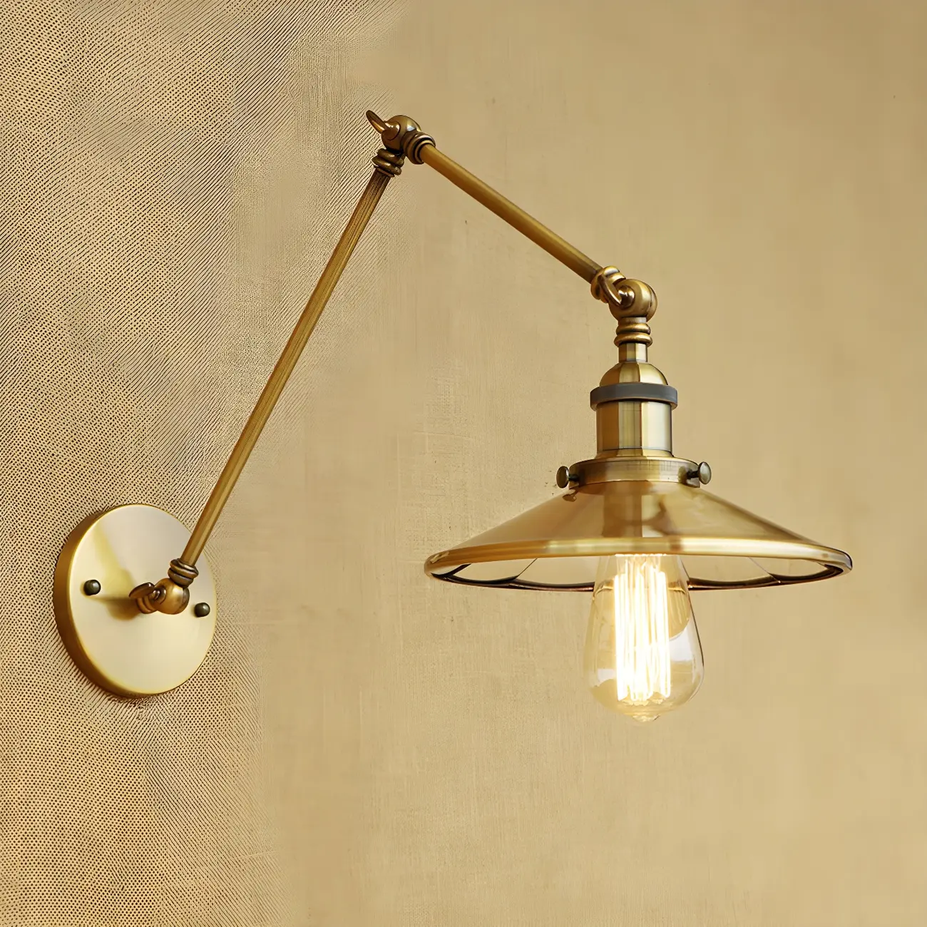 Industrial Metal Flare Round Shade Swing Arm Wall Light