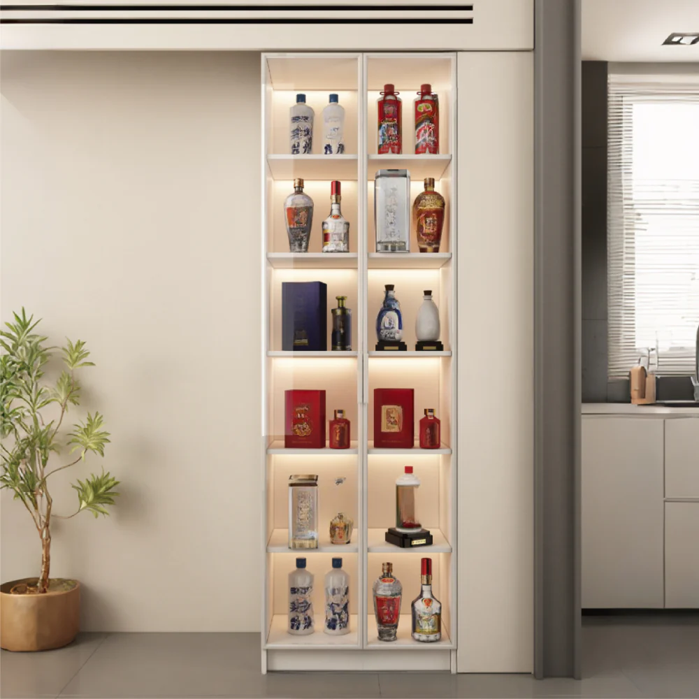 White Modern Wooden Display Wine Cabinet with Glass Doors