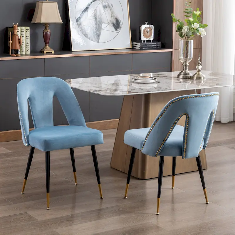 Modern Upholstered Dining Chairs with Nailheads and Metal Legs