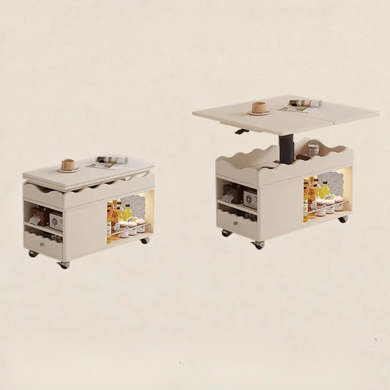 Adjustable Tabletop Modern Wood Side Table with Wheels