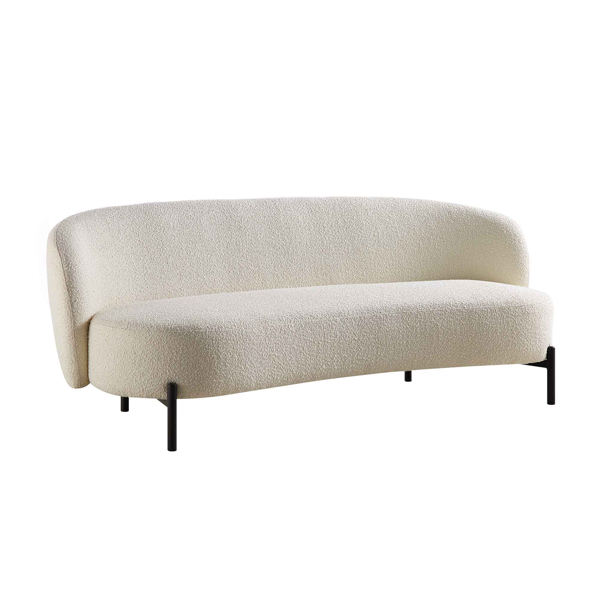 3-Seater Curved Sofa with Ball Cushions, Ecru Boucle
