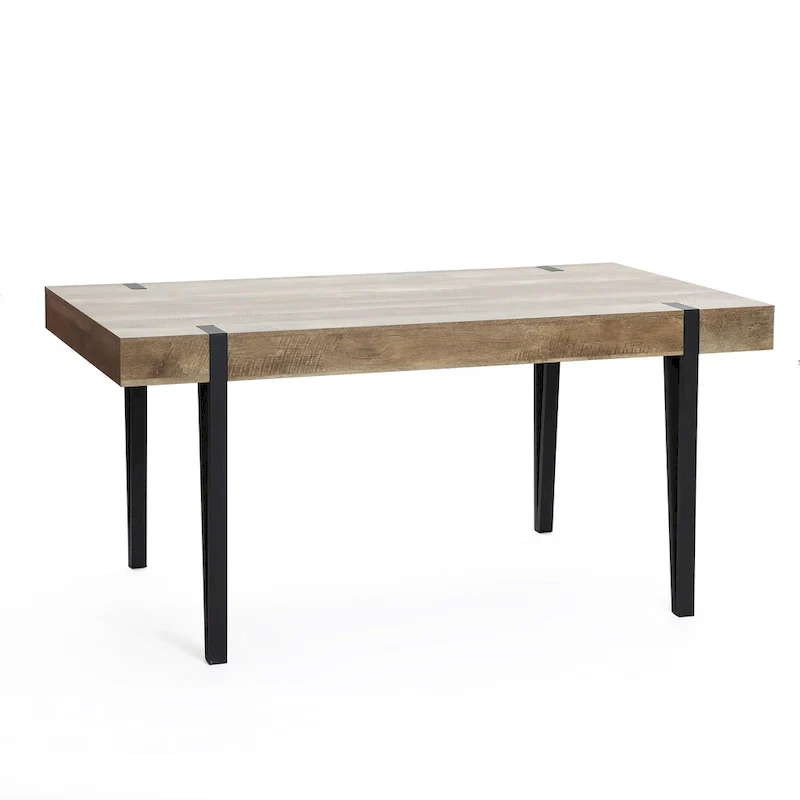 Oak Finish 6-Person Rectangular Dining Table, Black Metal Legs