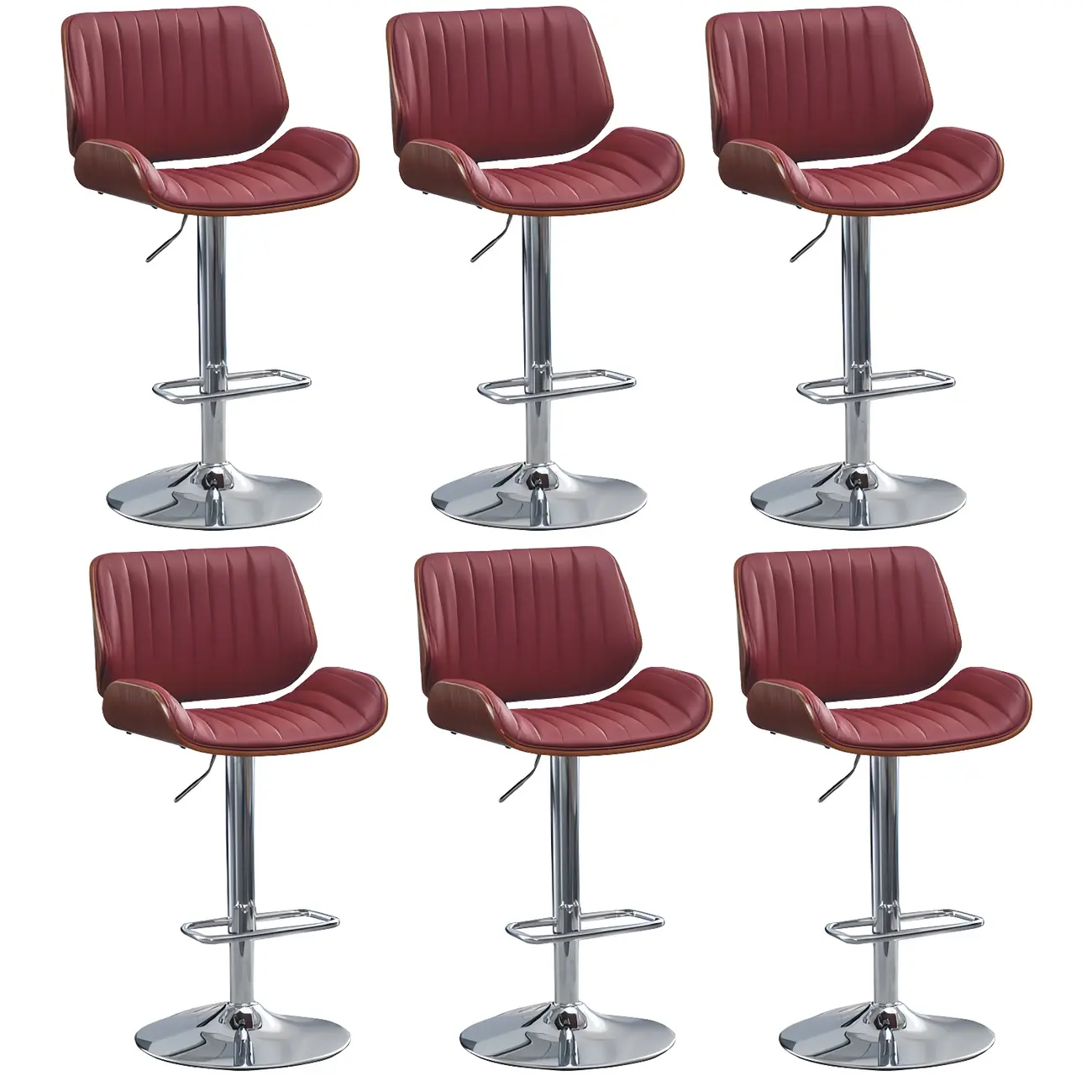 Elegant Wood Leather Red Swivel Adjustable Bar Stool