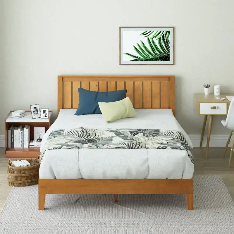 Rustic Pine Wood Platform Bed Frame