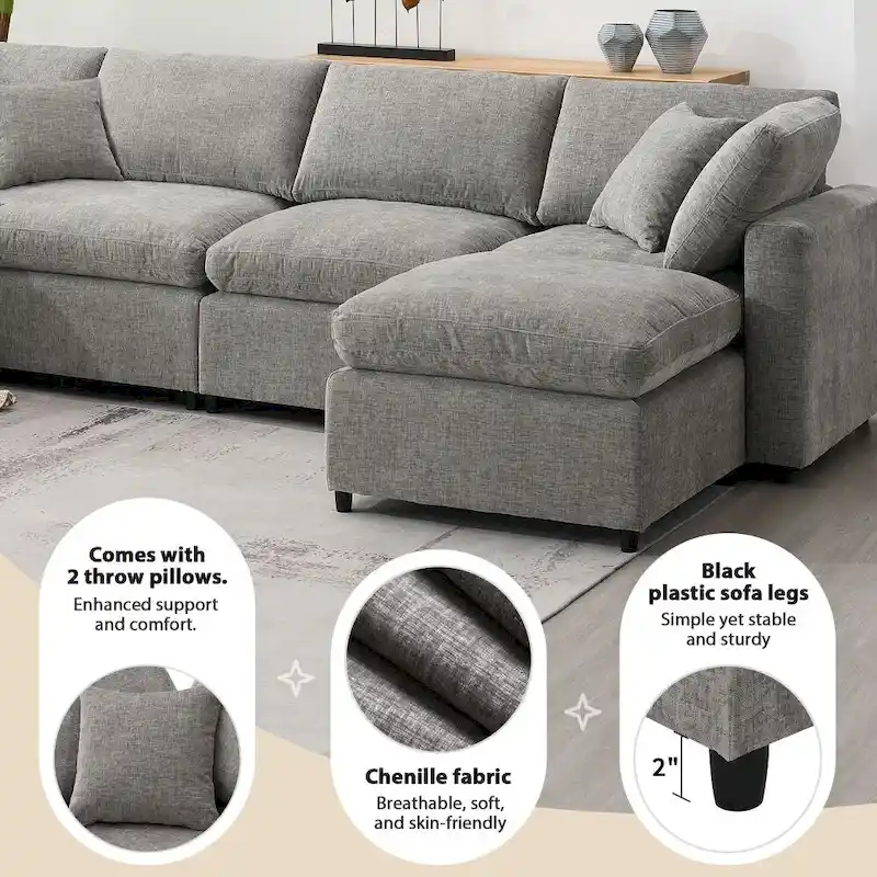 U Shaped Convertible Sectional Sofa with Ottoman