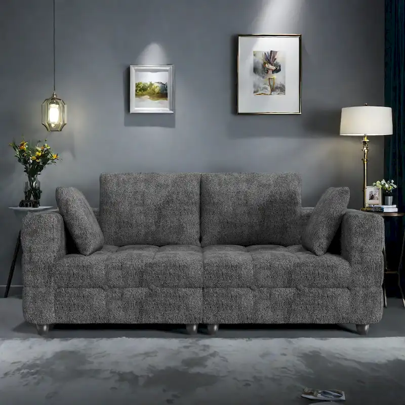 77.95  Fabric 3-Seater Sofa with Tool-Free Assembly, Space-Saving Design, and Solid Wood Frame
