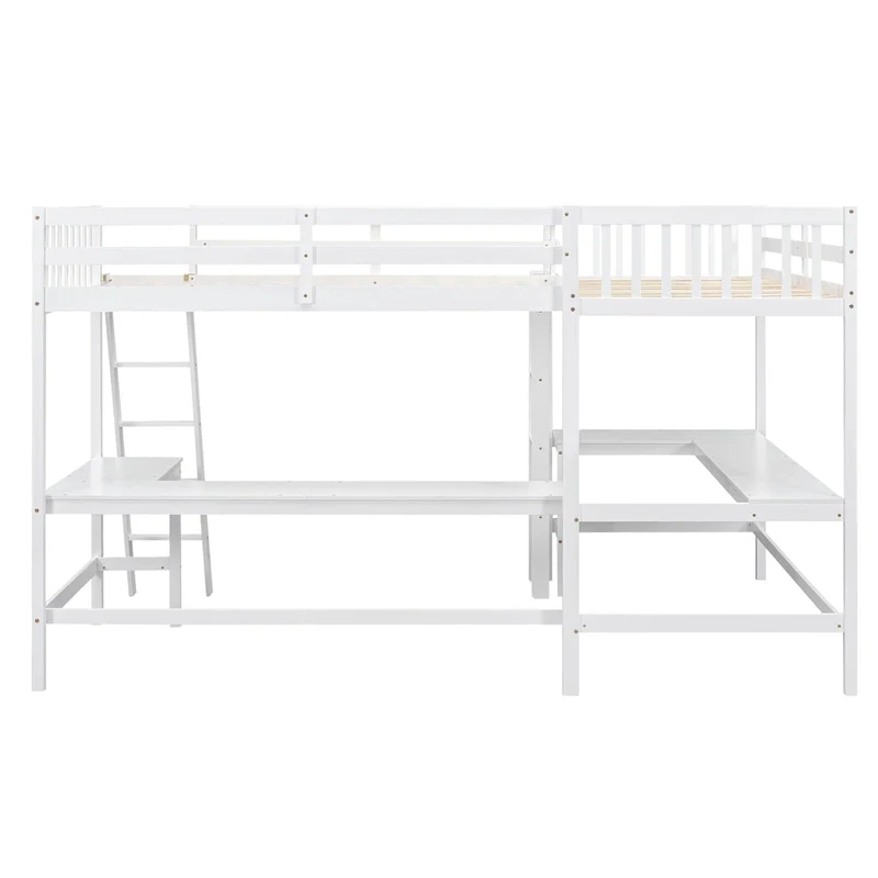 Twin L-Shaped Loft Bed with Desks