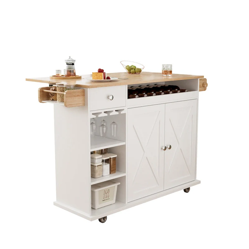 Kitchen Island Cart with Solid Wood Top and Rolling Wheels