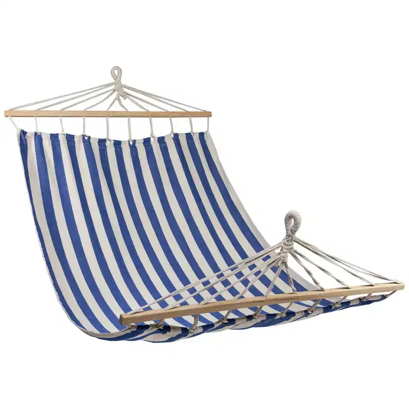 Northlight Striped Macrame Quilted Two Person Double Hammock - 9' x 56 - Blue and Cream