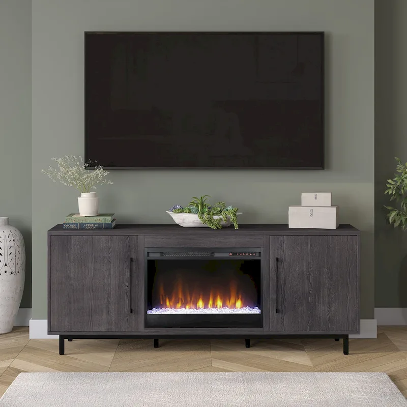 Rectangular TV Stand with Crystal Fireplace for TV's up to 75