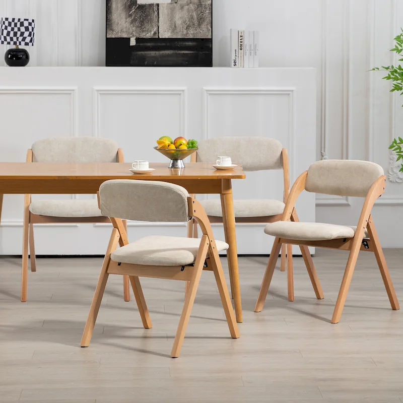Wooden Stackable Dining Folding Chairs with Padded Seats(Set of 4)