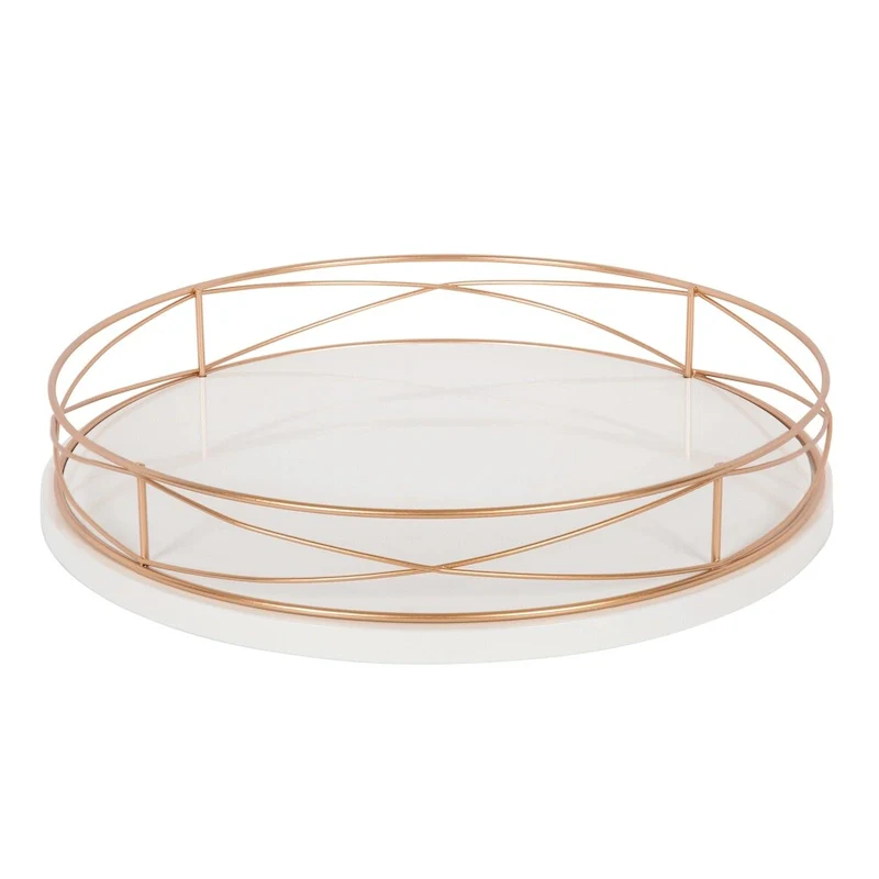 Kate and Laurel Mendel Round Tray with Decorative Metal Rim - 14  diameter