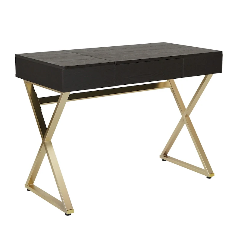 Black & Gold Finish Home Office Desk with Power Station – 1 Person