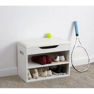 Yak About It Compact Shoe Rack Bench with Top Cushion - White by DormCo
