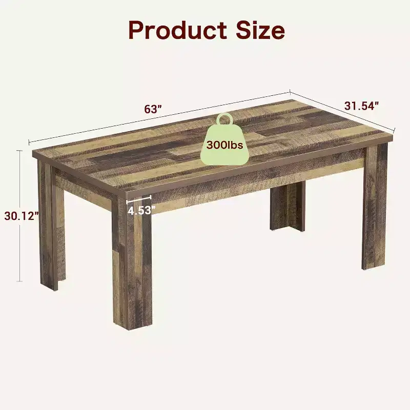 brownDining Table for 6-8, 71 Rectangular Farmhouse Kitchen Table, Wooden Dining Room Table with Reinforced Support Base & Triangle Legs