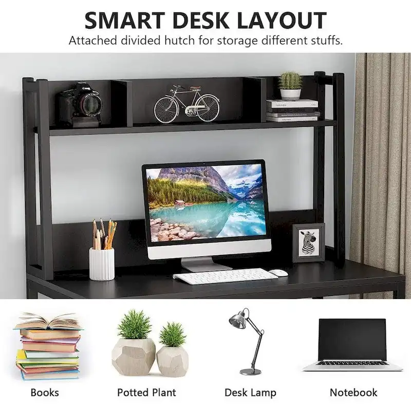 Computer Desk, Home Office Desk Study Desk with Hutch and Shelves