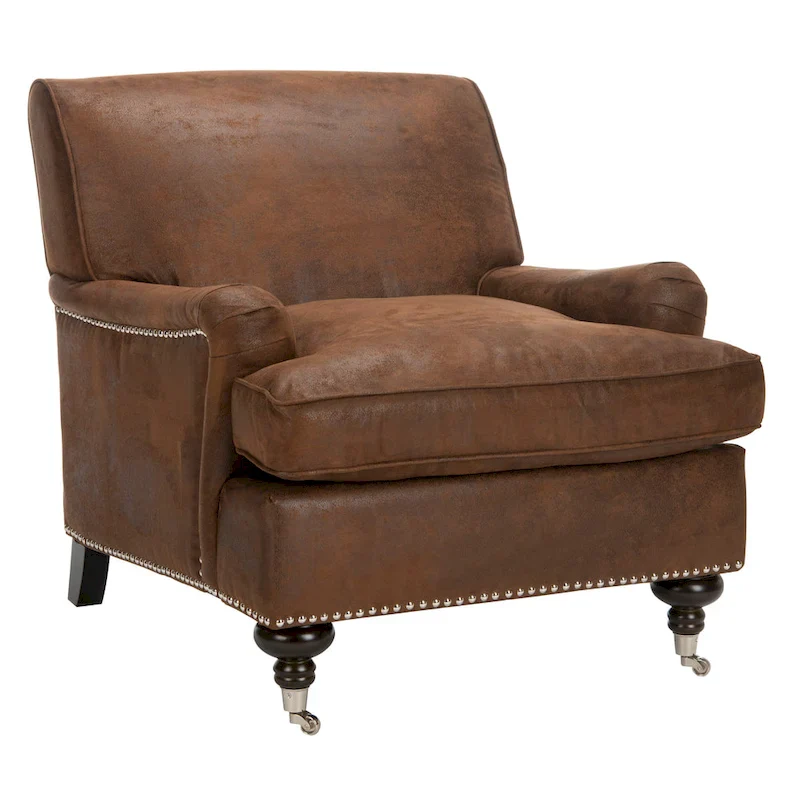 Transitional Club Chair with Nailhead Trim - 29W x 34D x 31.5H - Espresso Legs with Casters