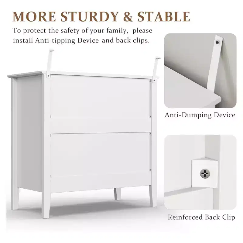 RoyalCraft Modern Fluted Design Dresser with 3 Drawers for Bedroom Storage, White - Chest Organizer Cabinet and Nightstand Furniture Set