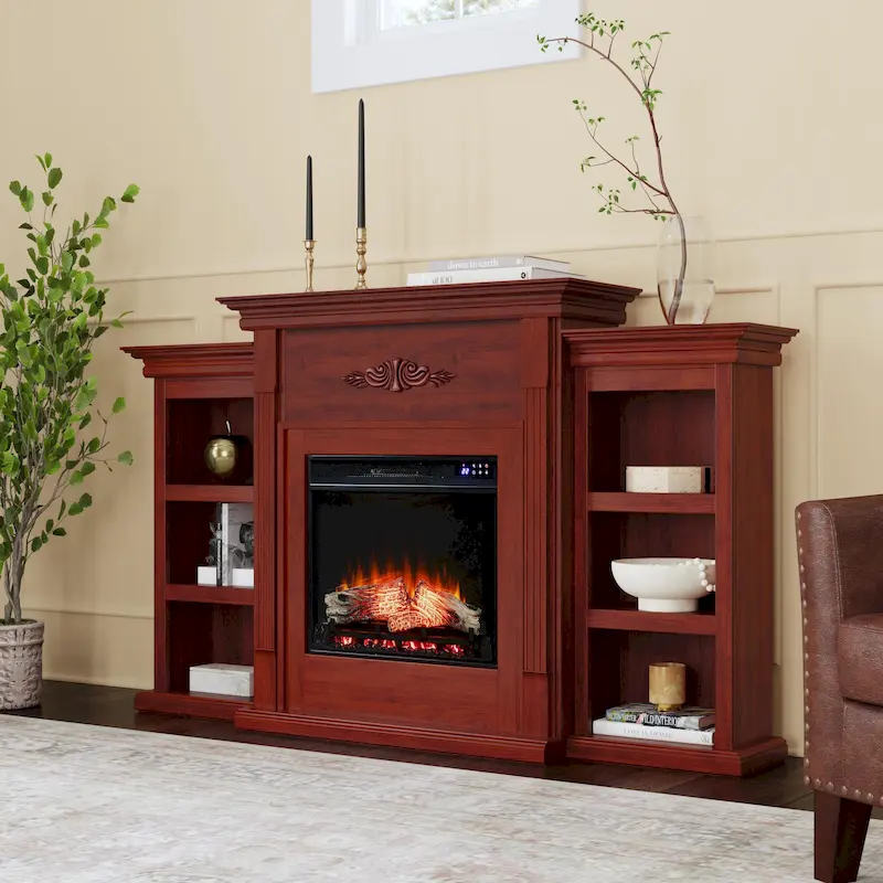 SEI Furniture Gracewood Hollow Womack 70-inch Mahogany Electric Fireplace with Bookshelves - N/A