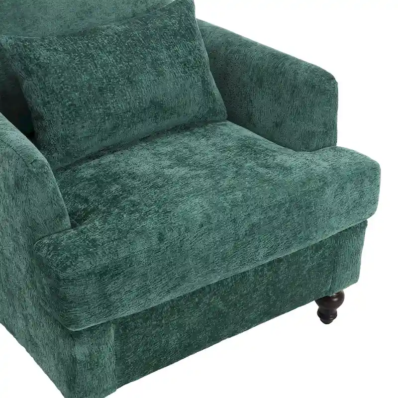 Emerald Modern 29.53 Chenille Upholstered Arm Chair with Solid Wood Frame and Pillows