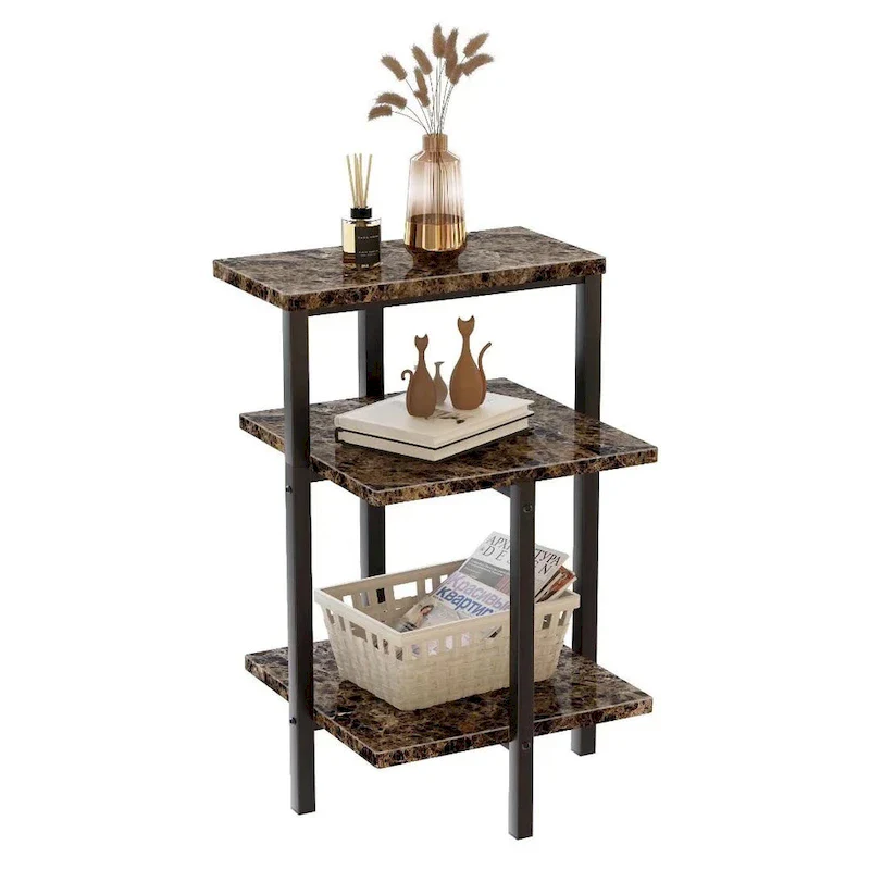 Modern 3 Tier End Table with Marble Tabletop