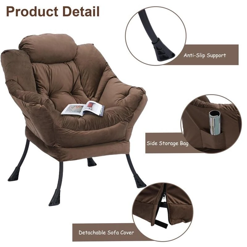 Modern Cotton Thick Padded Lazy Chair With Folding Ottoman