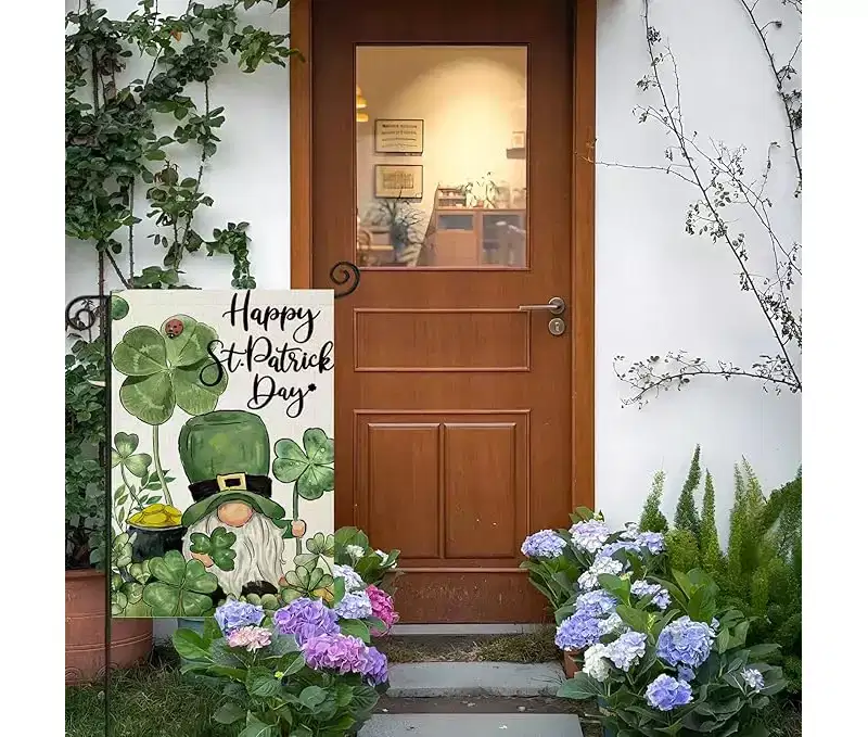 Lomsoe Happy St Patricks Day Garden Flag Gnome with Shamrock Clover Yard Flag Farmhouse Yard Outdoor Decor St Patricks Day Gift Single Side 12x18Inch