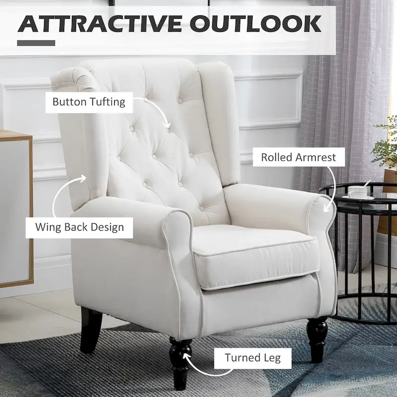 Cream White Modern 29.3 High Back Tufted Accent Chair with Wingback Design