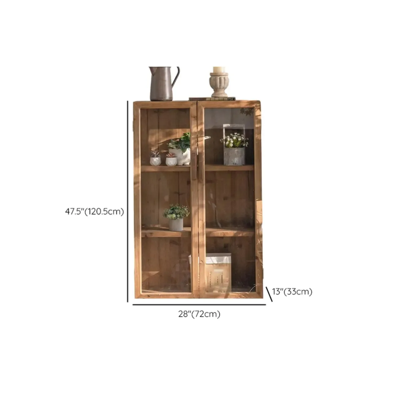 Traditional Multi-Shelves Brown Wooden Flip-Up China Cabinet