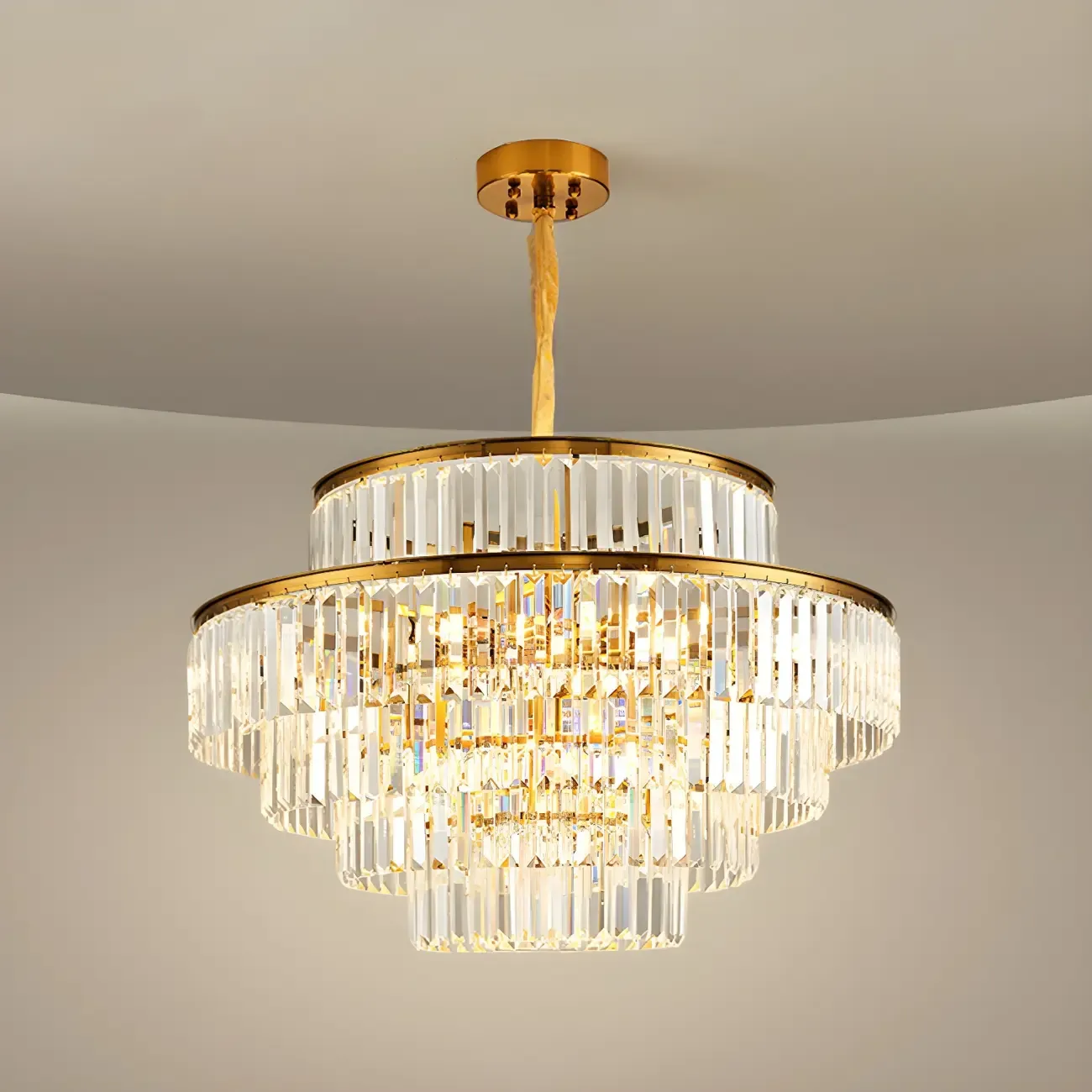 Gold Crystal Cylinder Tier Circle Chandelier